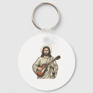 Vintage Heilige Gitarist Gravure Shirt Ontwerp_1 Sleutelhanger