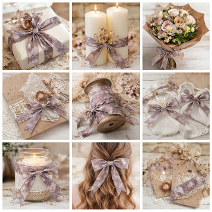 Vintage Heirloom Bloemblaadjes paarse bloemen Satijnen Lint