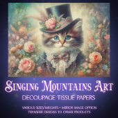 Vintage Heirloom Botanical Kitten Decoupage  Tissuepapier