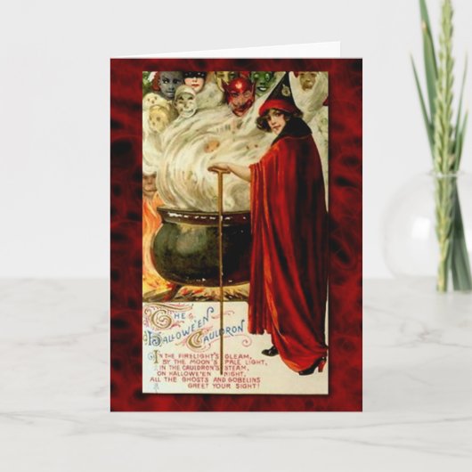 Vintage heks en Cauldron Kaart (Voorkant)