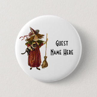 Vintage Heks en Kat Ronde Button 5,7 Cm