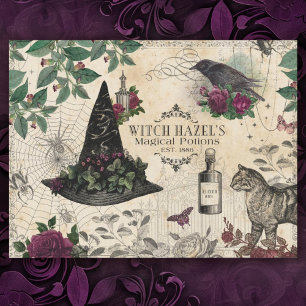 Vintage heks Floral Halloween Ephemera Inpakpapier Vel