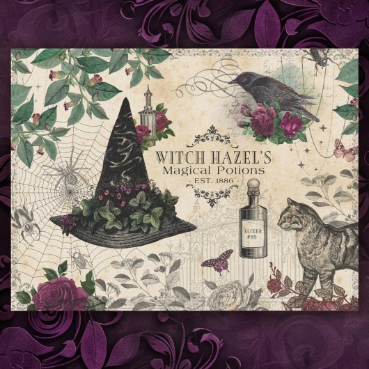 Vintage heks Floral Halloween Ephemera Inpakpapier Vel