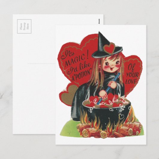 Vintage "Heks" Valentijn Feestdagenkaart (Voorkant / Achterkant)