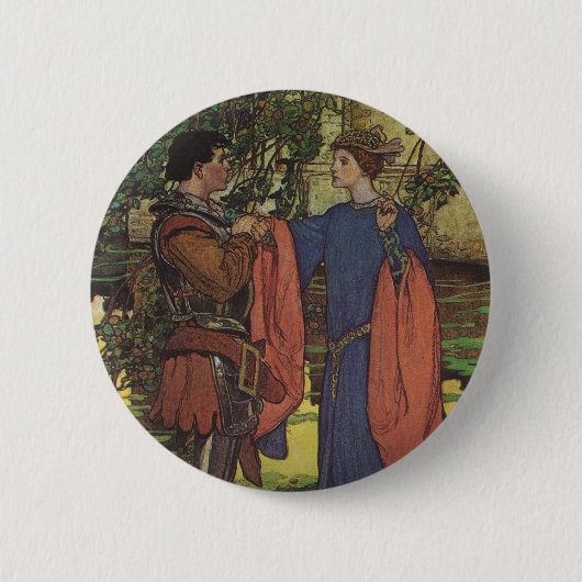 Vintage heldenprins ridder schitterend harnas prin ronde button 5,7 cm (Voorkant)