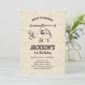 vintage, Helikopter, verjaardagsuitnodiging Kaart (Staand voorkant)