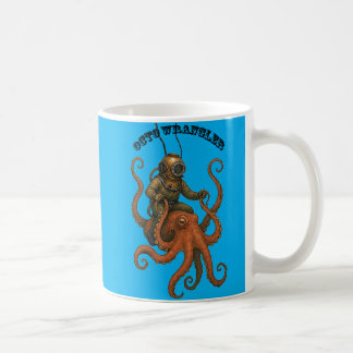 Vintage Helmet Diver Riding a Giant Octopus URM Koffiemok