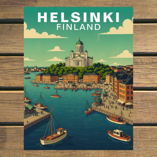Vintage Helsinki Finland Harbor Waterfront Travel Briefkaart