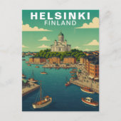 Vintage Helsinki Finland Harbor Waterfront Travel Briefkaart (Voorkant)