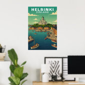 Vintage Helsinki Finland Haven Waterfront Reizen Poster (Thuiskantoor)