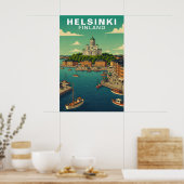 Vintage Helsinki Finland Haven Waterfront Reizen Poster (Keuken)