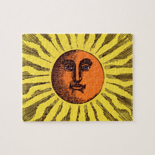 Vintage Hemel Geel Lachende Gelukkige Hippie Zon Legpuzzel