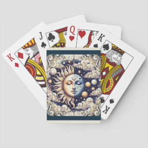 Vintage Hemel halve zon & maan Blauw Geel Pokerkaarten