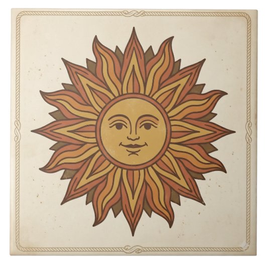 Vintage Hemel Zon Gezicht Tegeltje (Voorkant)