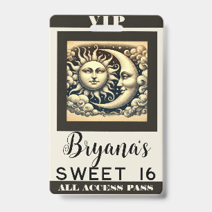 Vintage Hemel Zon & Maan Verjaardag VIP Pas Badge