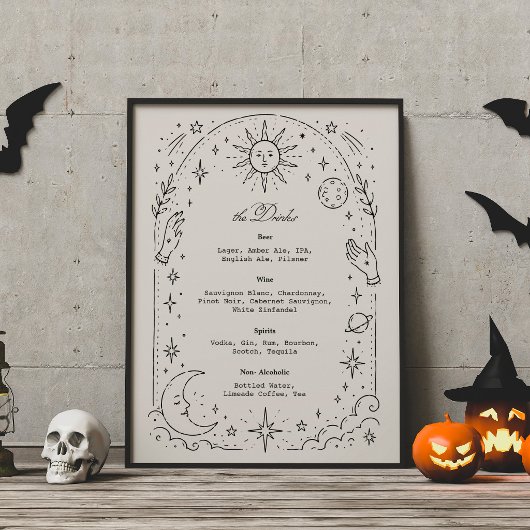 Vintage Hemelbruiloft, Goth Bruiloft Drankmenu Poster