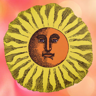 Vintage Hemelgeel Glimlachende Gelukkige Hippie Zo Rond Kussen