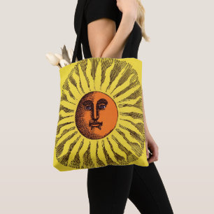 Vintage Hemelgeel Lachende Gelukkige Hippie Zon Tote Bag