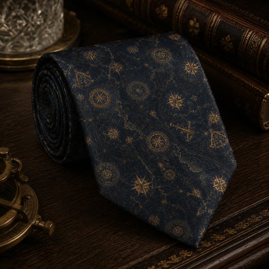 Vintage Hemelkompas Navyblauw  Stropdas