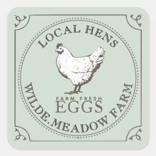 VINTAGE HEN BOERDERIJ FRESH EGG Bleek Groen  Lijst Vierkante Sticker