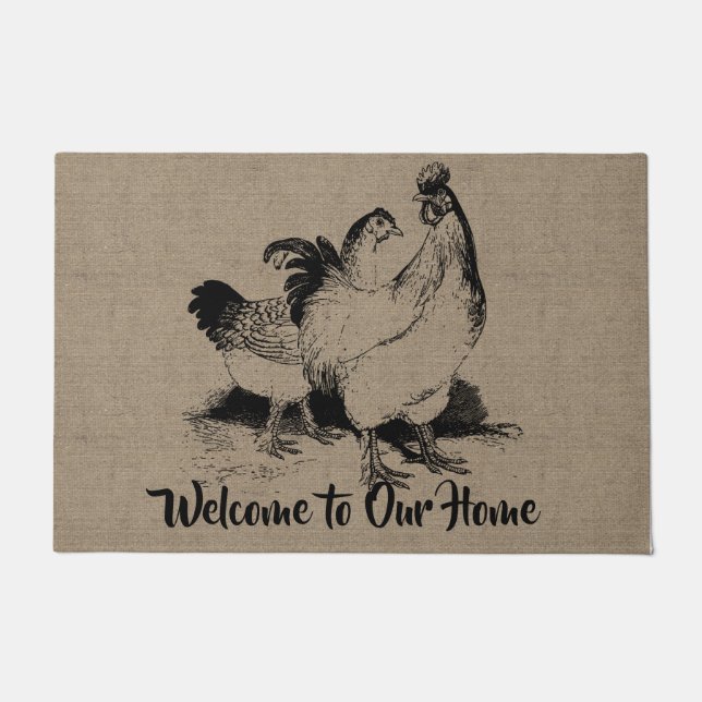 Vintage Hen en Rooster - Land Boerderij en huisdie Deurmat (Voorkant)