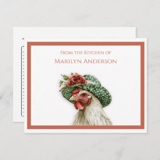 Vintage Hen in a Green Hat Recipe Card |