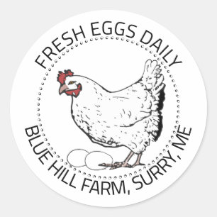 Vintage Hen met Etiket op Eieren met rand