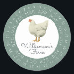 Vintage Hen omcirkeld Datum Eiwitkarton Dusty Gree Ronde Sticker<br><div class="desc">Robuuste en eenvoudige etiketten van kipeieren met uw bedrijfsnaam in een zwart-wit moderne typografie op een stoffige groene achtergrond zijn voorzien van een stijlvolle afdruk. Voeg gewoon uw huisplaatsnaam toe aan het etiket en rond de juiste datum van uw boerderij verse eieren. Exclusief voor u ontworpen door Happy Dolphin Studio....</div>