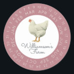 Vintage Hen Omcirkelde Datum Eieren Dusty Roos Ronde Sticker<br><div class="desc">Robuuste en eenvoudige etiketten van kipeieren met uw bedrijfsnaam in zwart-witmoderne typografie op een stoffige achtergrond van het roos zijn voorzien van een stijlvolle afdruk. Voeg gewoon uw huisplaatsnaam toe aan het etiket en rond de juiste datum van uw boerderij verse eieren. Exclusief voor u ontworpen door Happy Dolphin Studio....</div>