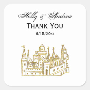 Vintage Heraldic Castle #2 Crest Faux Gold Vierkante Sticker