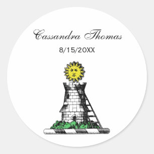 Vintage Heraldic Medieval Castle Emblem Crest Ronde Sticker