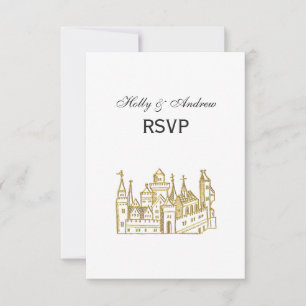 Vintage Heraldisch Kasteel #2 Wapen Faux Goud RSVP Kaartje