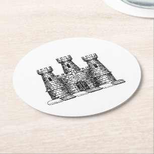 Vintage Heraldisch Kasteel Embleem Wapen Schild Cr Ronde Kartonnen Onderzetter