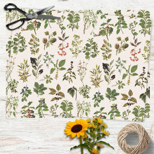 Vintage Herbarium Groen Plantenpatroon Tissuepapier
