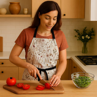 Vintage Herbarium Pressed Flower Botanical Kitchen Schort