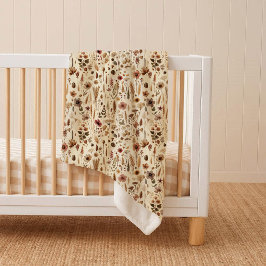 Vintage Herbarium Pressed Flower Cozy Sherpa  Deken