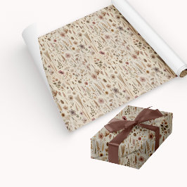 Vintage Herbarium Pressed Flower Gift Wrap Paper Cadeaupapier