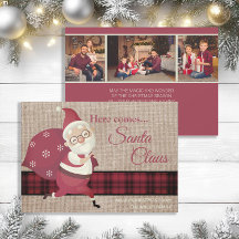 Vintage Here Comes Santa Claus geruite jute foto
