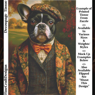 Vintage Heren Frenchie Hond Kunst EW6L Decoupage Tissuepapier