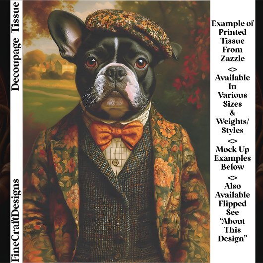 Vintage Heren Frenchie Hond Kunst EW6L Decoupage Tissuepapier