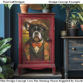 Vintage Heren Frenchie Hond Kunst EW6L Decoupage Tissuepapier