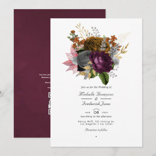 Vintage herfst bloem QR-code RSVP bruiloft Kaart