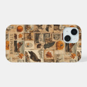 Vintage herfst collagepatroon | Rustieke ephemera iPhone 15 Case (Achterkant horizontaal)