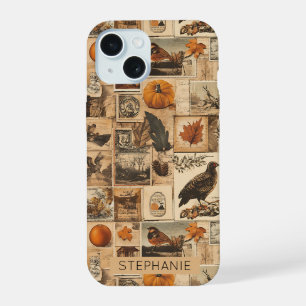 Vintage herfst collagepatroon Rustieke ephemera iPhone 15 Case