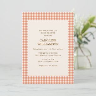 Vintage herfst pompoen oranje geruite baby shower kaart