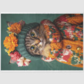Vintage Herfst Trui Hoed Tabby Kat Decoupage Tissuepapier (Voorkant)