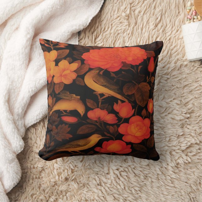 Vintage Herfst Vogels Worp Kussen – Donker Bloemmo (Deken)