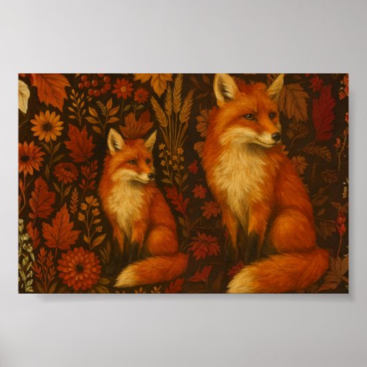 Vintage Herfst Vos Koppel Poster (Voorkant)
