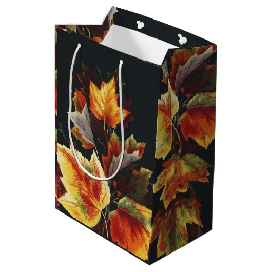 Vintage Herfstblad Kruis Motief Medium Cadeauzakje (Achterkant Gekanteld)