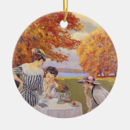 Vintage herfsttuin thee feestje Elegante Edwardiaa Keramisch Ornament